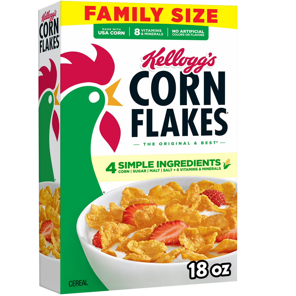 Kellogg's Corn Flakes Original Breakfast Cereal Family Size Box, 18 oz