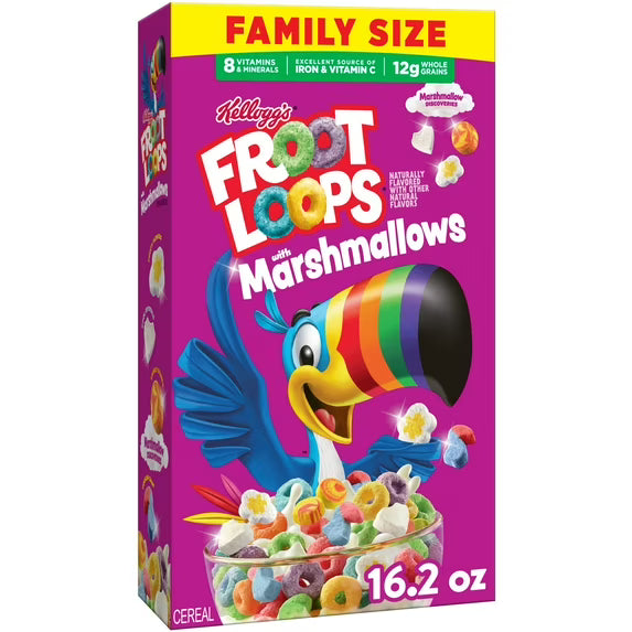 Kellogg's Froot Loops Original with Marshmallows Breakfast Cereal Family Size Box, 16.2 oz