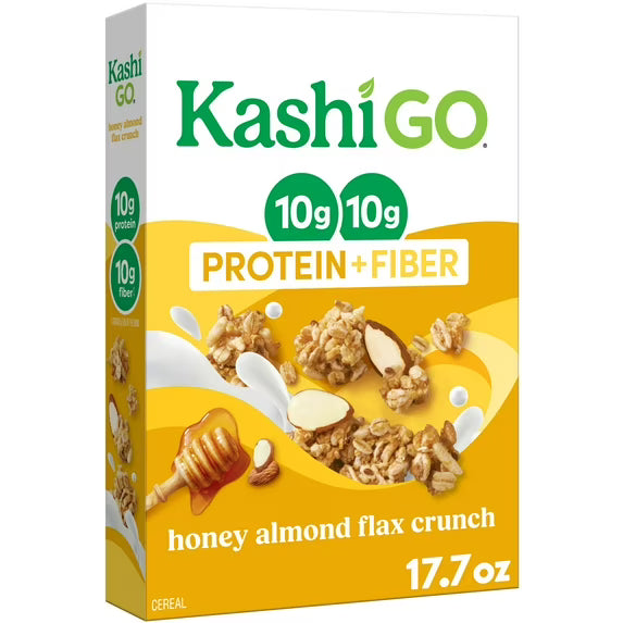 Kashi GO Honey Almond Flax Crunch Protein Cereal Box, 17.7 oz