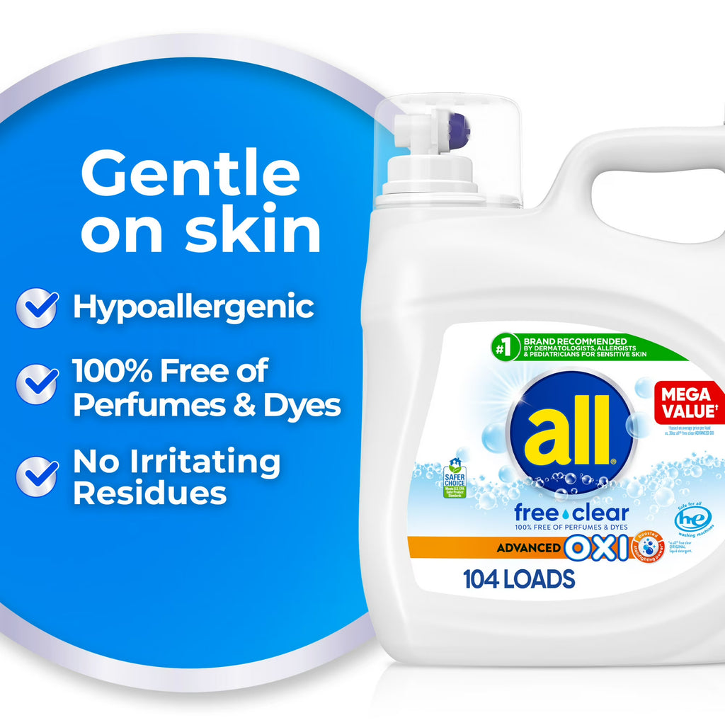 All Free Clear Liquid Laundry Detergent, Oxi, 154oz, 103 Loads